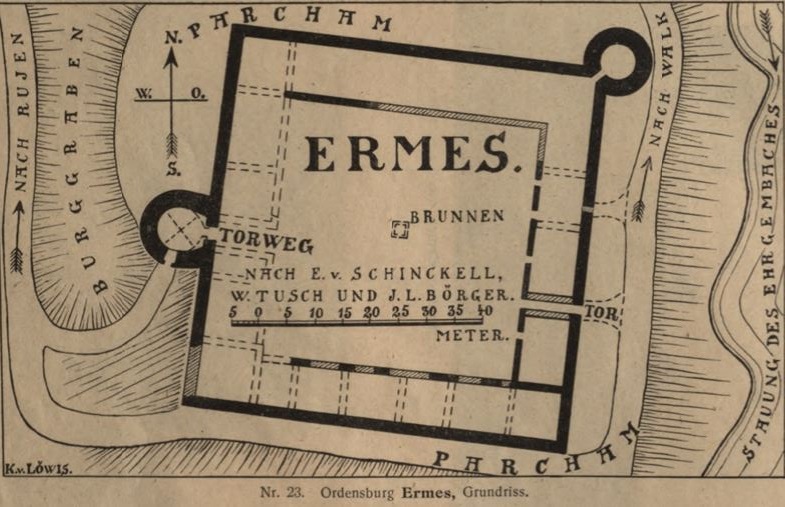 Ērģemes pils plāns. Uzmērījis Kārlis Lēviss of Menārs 